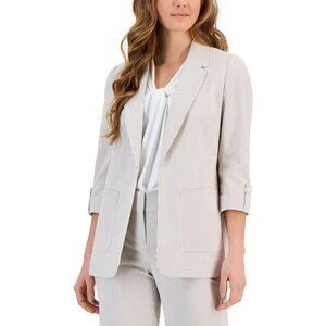 NWT Kasper 3/4-Sleeve Blazer Jacket 10869146 PXL Sesame Brown / Vanilla Ice